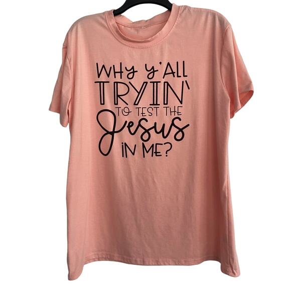 Unknown Tops - Women Size XXL T-Shirt Short Sleeve Pink/Peach Crewneck Polyester/Cotton/Spandex